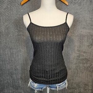 Loft Outlet Women Small Gray Ribbed Knit Camisole Spaghetti Strap Scoop Neck Top